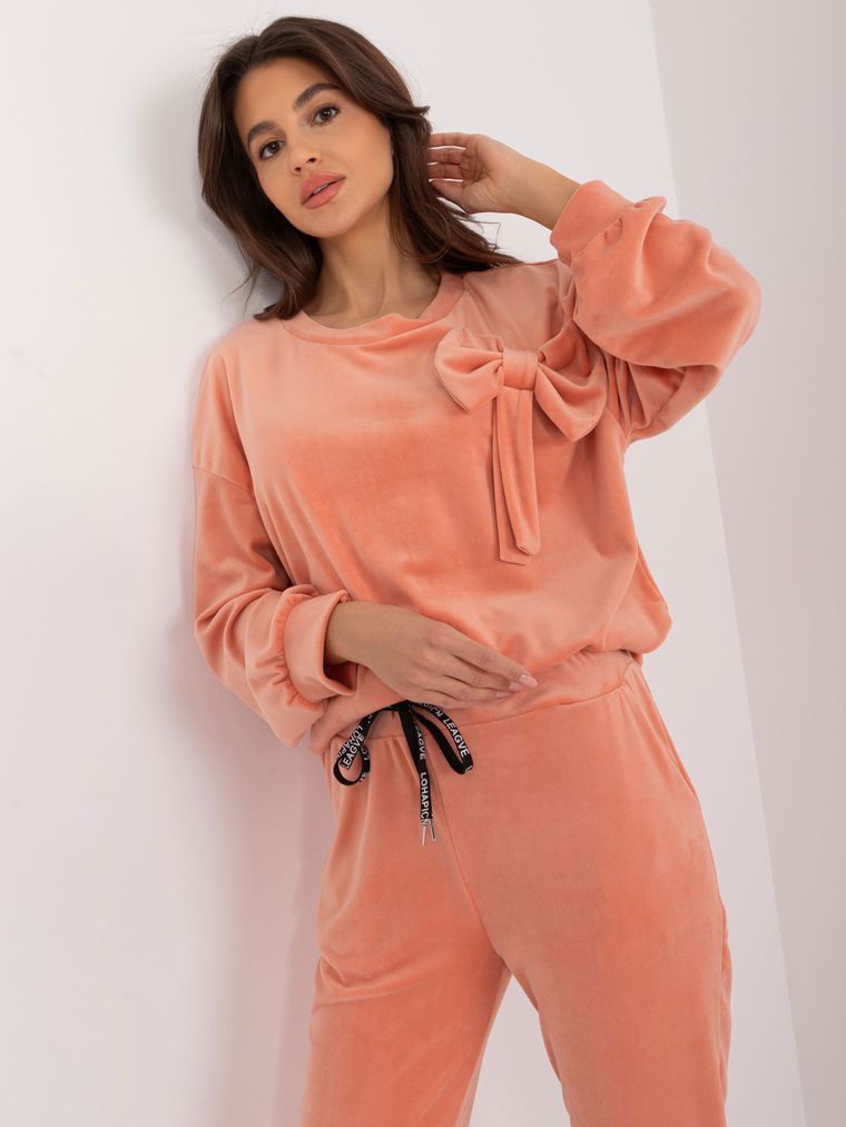 Komplet damski, welurowy, pomarańczowy, Italy Moda