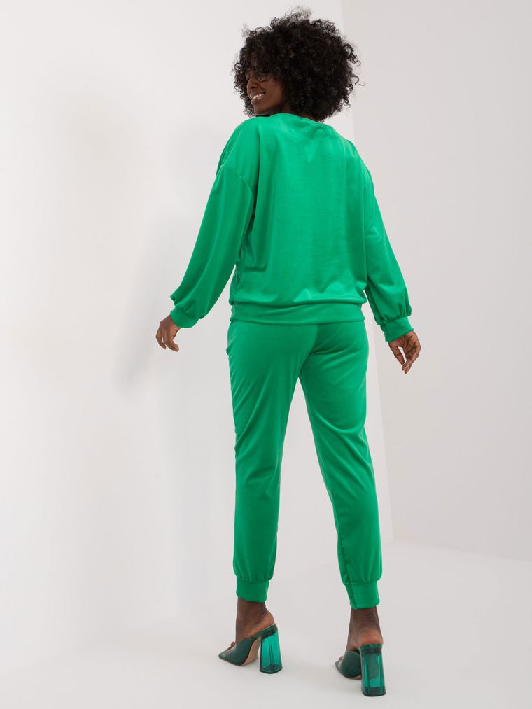 Komplet damski, welurowy, zielony, Italy Moda