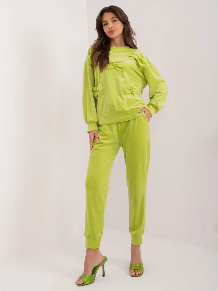 Komplet damski, welurowy, zielony, Italy Moda