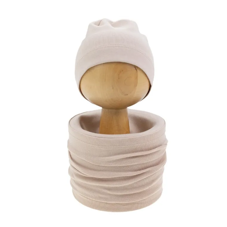 Komplet dziecięcy, Czapka, Komin, beżowy, Nicol