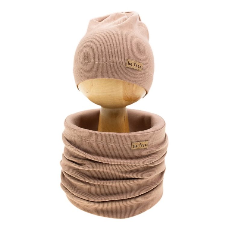 Komplet dziecięcy, Czapka, Komin, jasnobrązowy, Nicol