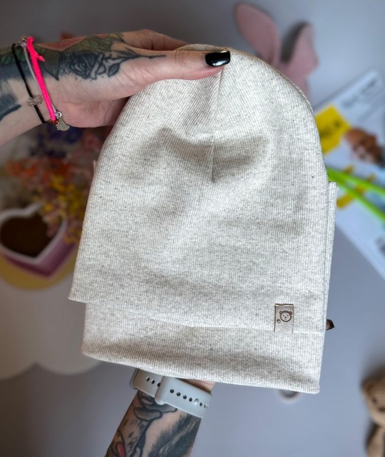 Komplet dziecięcy, Czapka, Komin, prążkowany, beżowy, Iltom