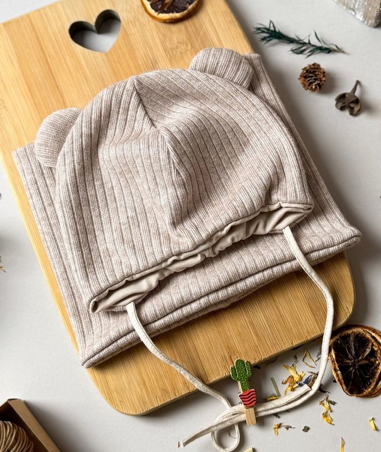 Komplet dziecięcy, sweterkowy, Czapka, Komin, beżowy, Iltom