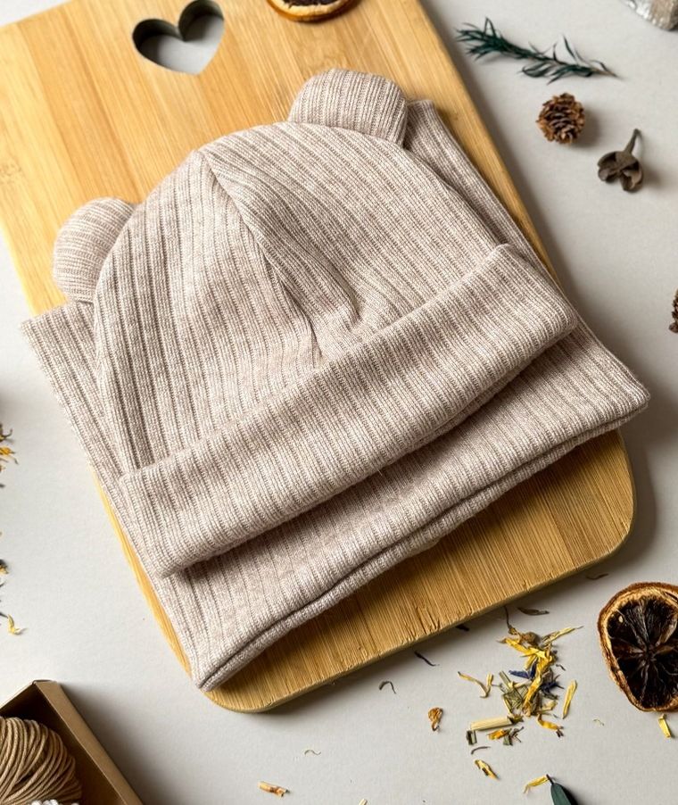 Komplet dziecięcy, sweterkowy, Czapka, Komin, beżowy, Iltom