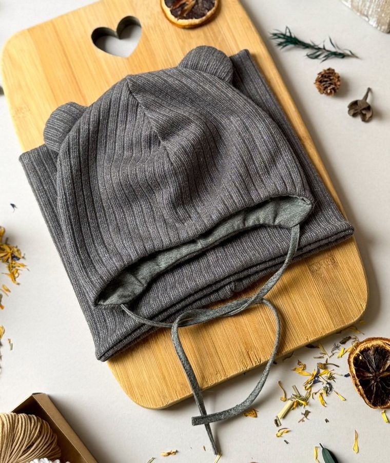 Komplet dziecięcy, sweterkowy, Czapka, Komin, grafitowy, Iltom