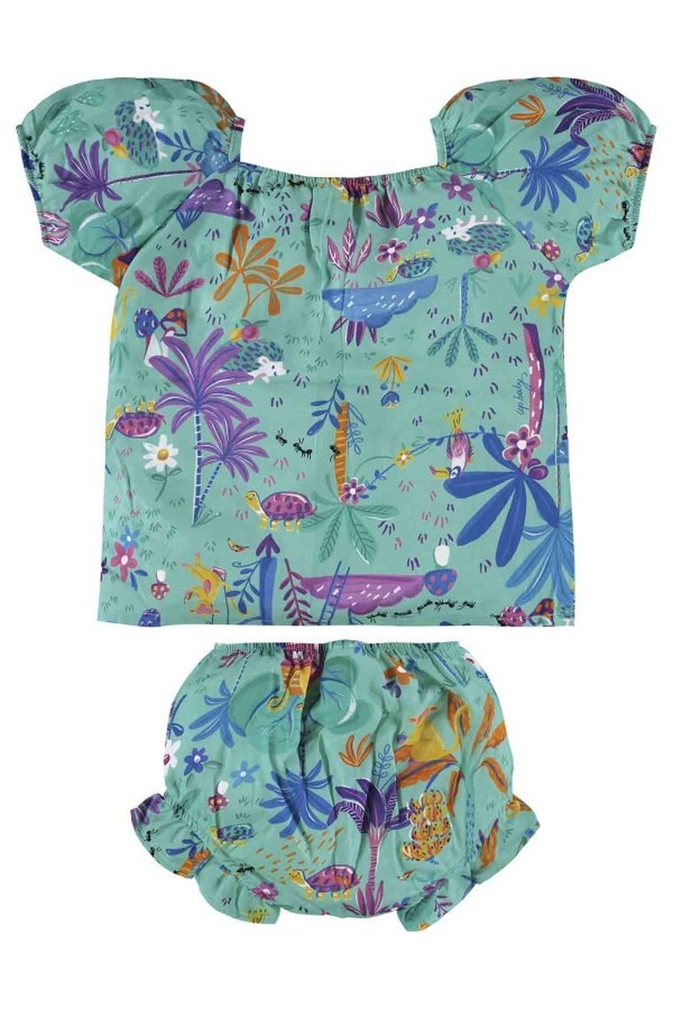 Komplet dziewczęcy, Bluzka z krótkim rękawem, Szorty, zielony, Up Baby
