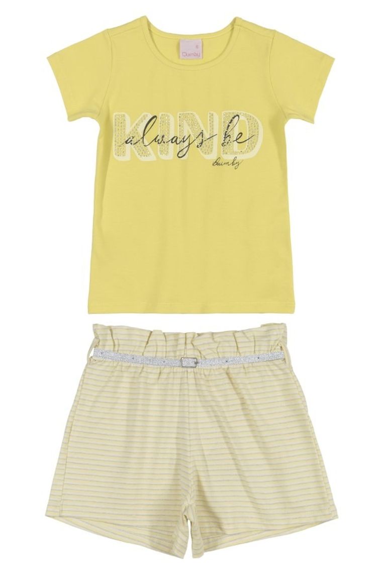 Komplet dziewczęcy, Bluzka z krótkim rękawem, Szorty, żółty, Quimby