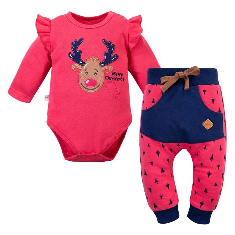 Komplet dziewczęcy, Body z długim rekawem, Spodnie dresowe, różowy, Eevi