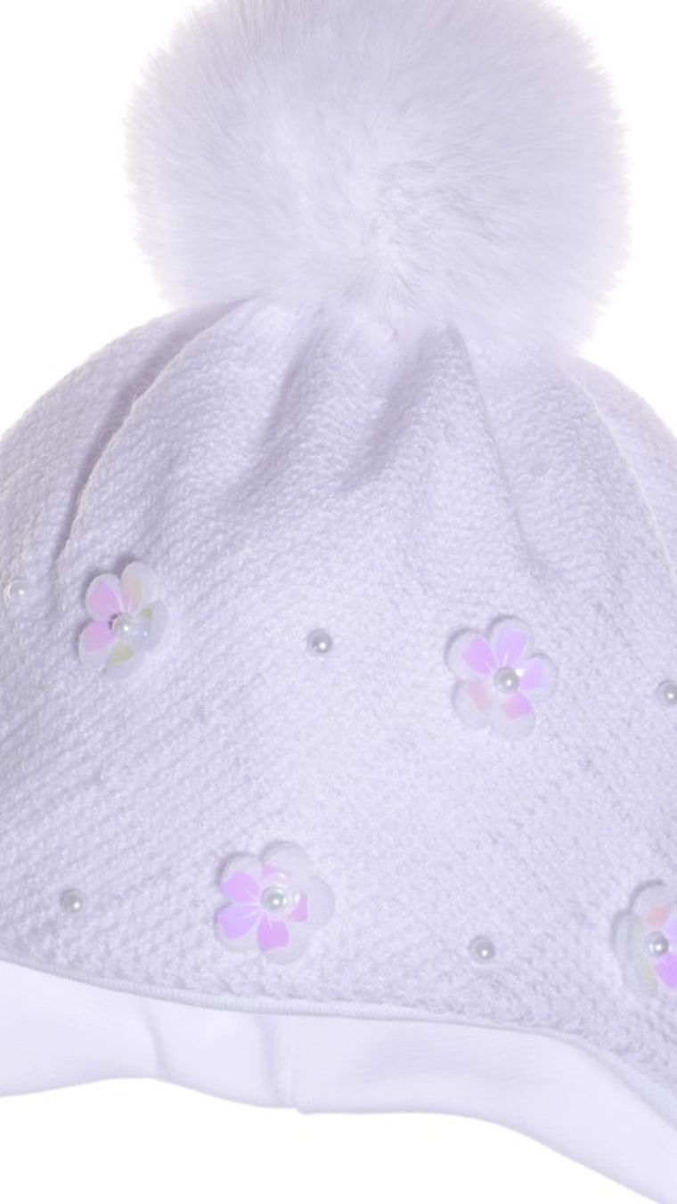 Komplet dziewczęcy, Czapka, Komin, biały, Ambra