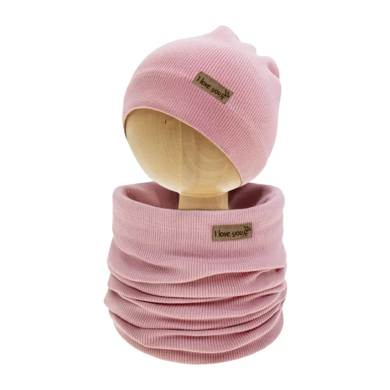 Komplet dziewczęcy, Czapka, Komin, prążkowany, wrzosowy, Nicol