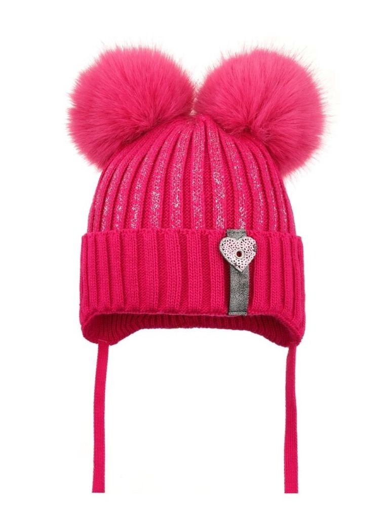 Komplet dziewczęcy, Czapka z pomponami, Komin, różowy, Ambra