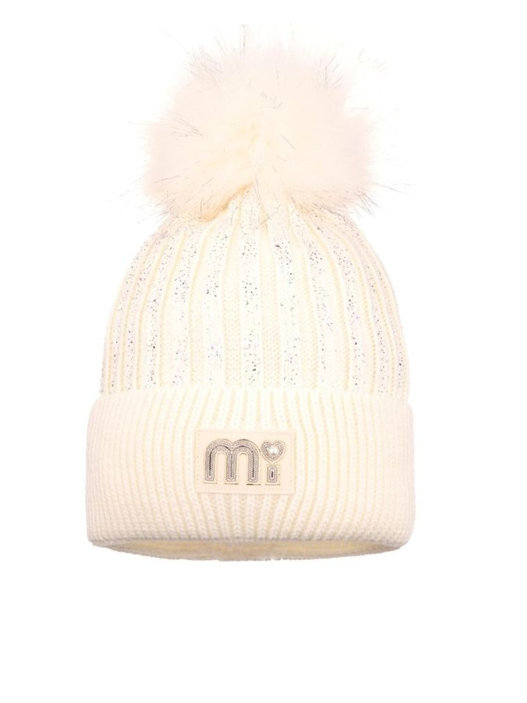 Komplet dziewczęcy, Czapka z pomponem, Komin, ecru, Ambra