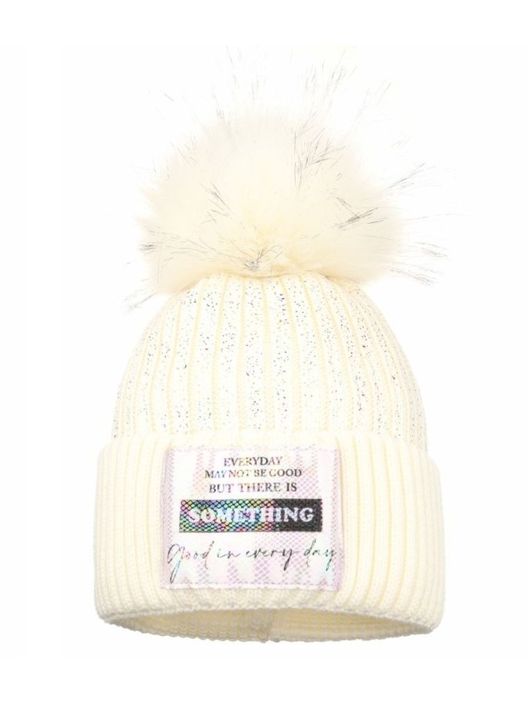 Komplet dziewczęcy, Czapka z pomponem, Komin, ecru, Ambra