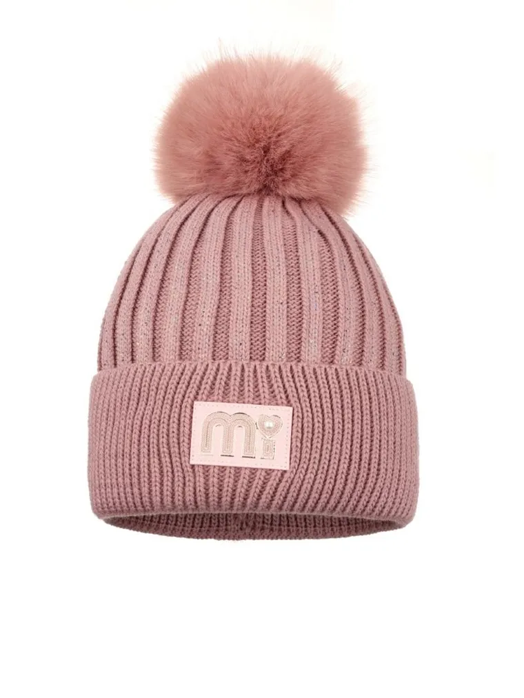 Komplet dziewczęcy, Czapka z pomponem, Komin, różowy, Ambra