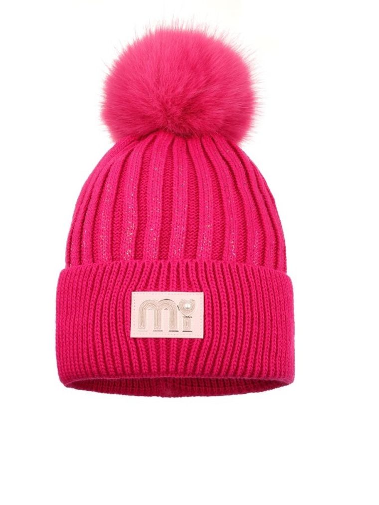 Komplet dziewczęcy, Czapka z pomponem, Komin, różowy, Ambra