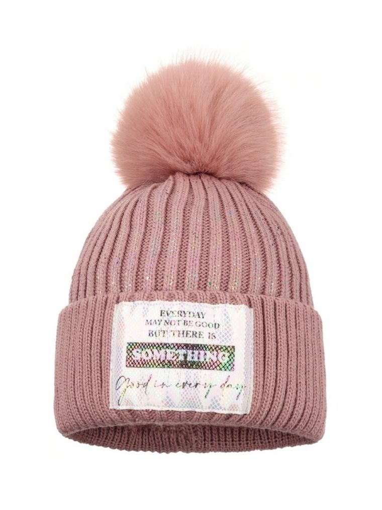 Komplet dziewczęcy, Czapka z pomponem, Komin, różowy, Ambra