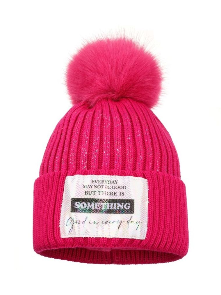 Komplet dziewczęcy, Czapka z pomponem, Komin, różowy, Ambra