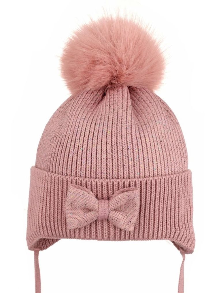 Komplet dziewczęcy, Czapka z pomponem, Komin, różowy, Ambra