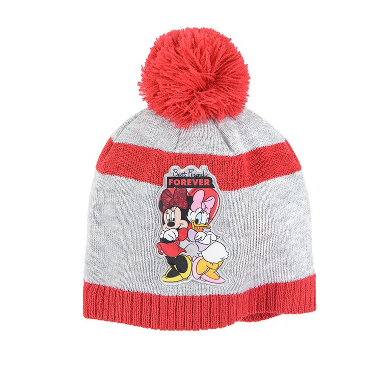 Komplet dziewczęcy, Czapka z pomponem, Komin, szaro-czerwony, Myszka Minnie