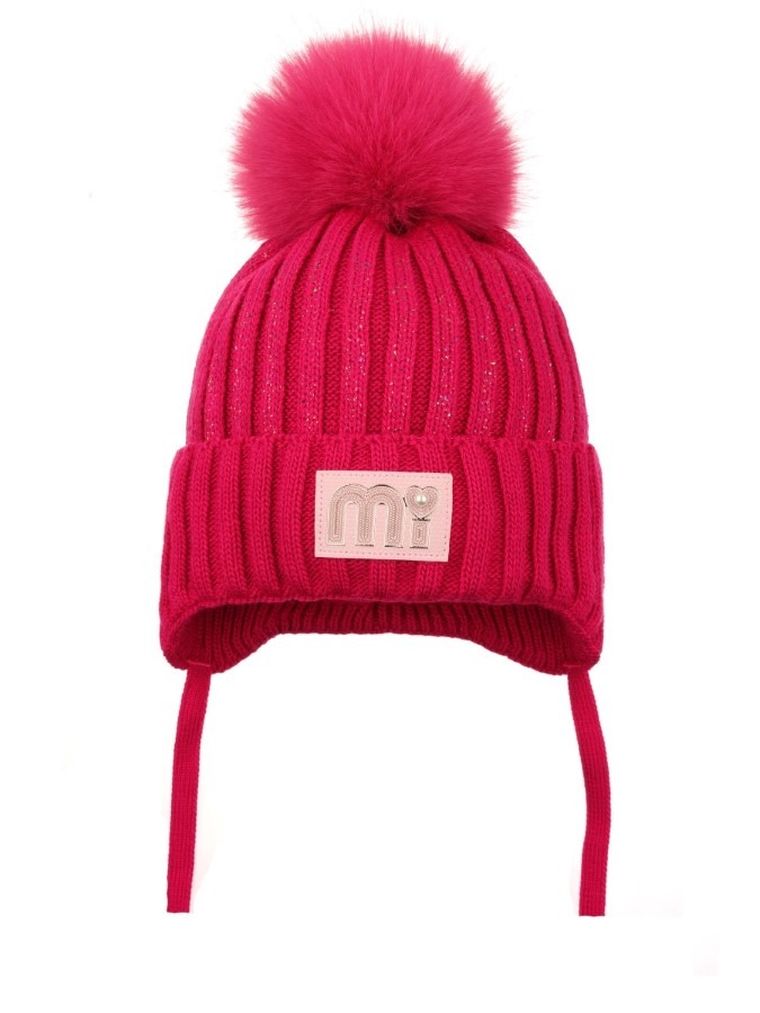 Komplet dziewczęcy, Czapka z pomponem, wiązana, Komin, różowy, Ambra