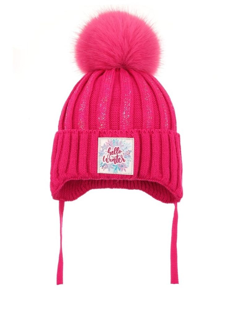 Komplet dziewczęcy, Czapka z pomponem, wiązana, Komin, różowy, Ambra
