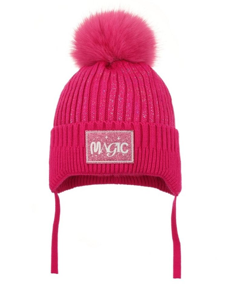 Komplet dziewczęcy, Czapka z pomponem, wiązana, Komin, różowy, Ambra