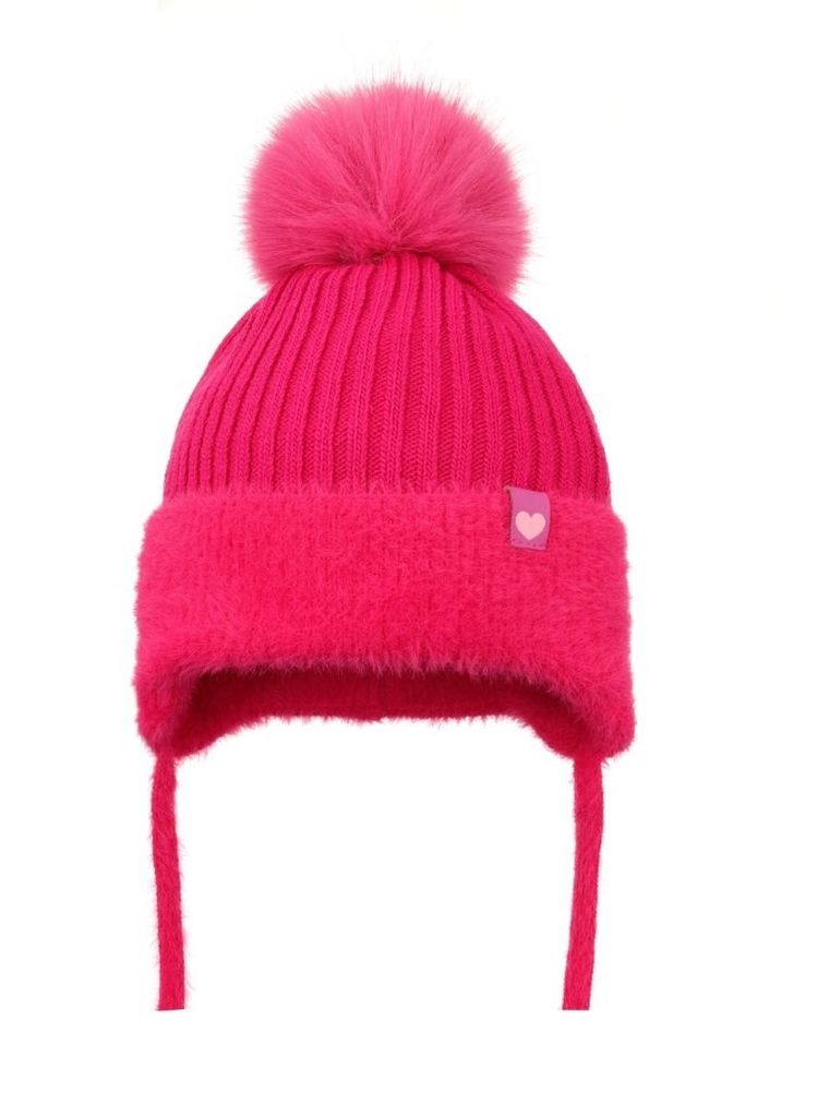 Komplet dziewczęcy, Czapka z pomponem, wiązana, Komin, różowy, Ambra