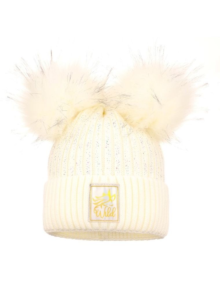 Komplet dziewczęcy, Komin, Czapka z pomponami, ecru, Ambra