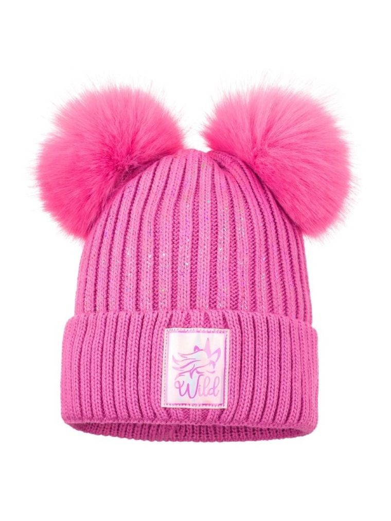 Komplet dziewczęcy, Komin, Czapka z pomponami, różowy, Ambra