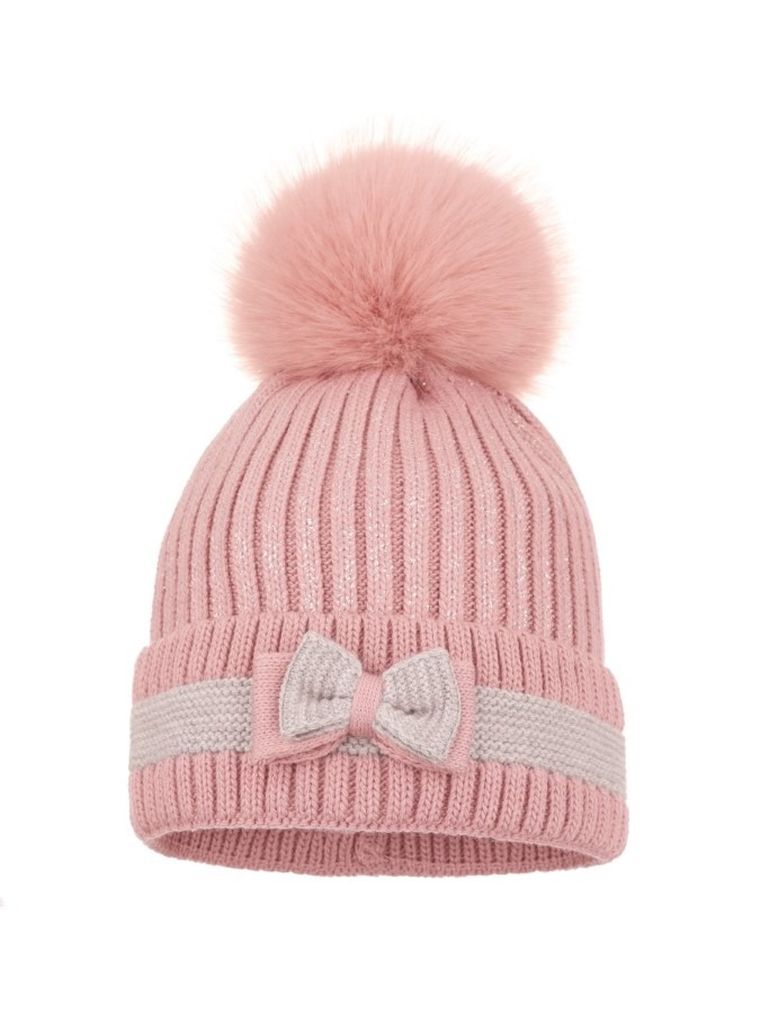 Komplet dziewczęcy, Komin, Czapka z pomponem, różowy, Ambra