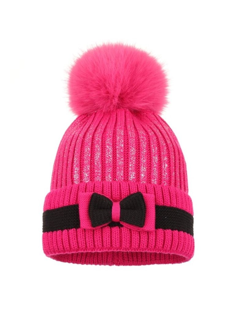 Komplet dziewczęcy, Komin, Czapka z pomponem, różowy, Ambra
