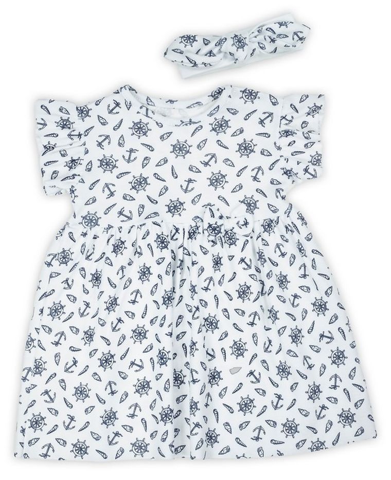 Komplet dziewczęcy, Sukienka, Opaska, biało-granatowy, Nicol