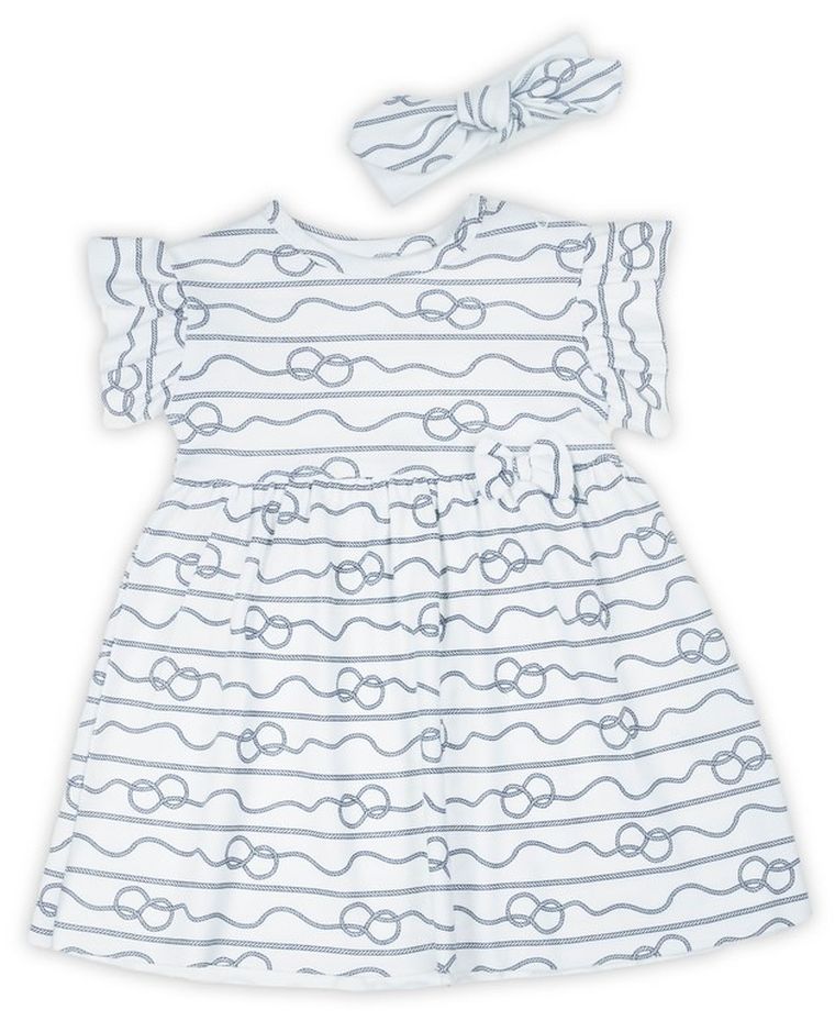 Komplet dziewczęcy, Sukienka, Opaska, biało-granatowy, Nicol