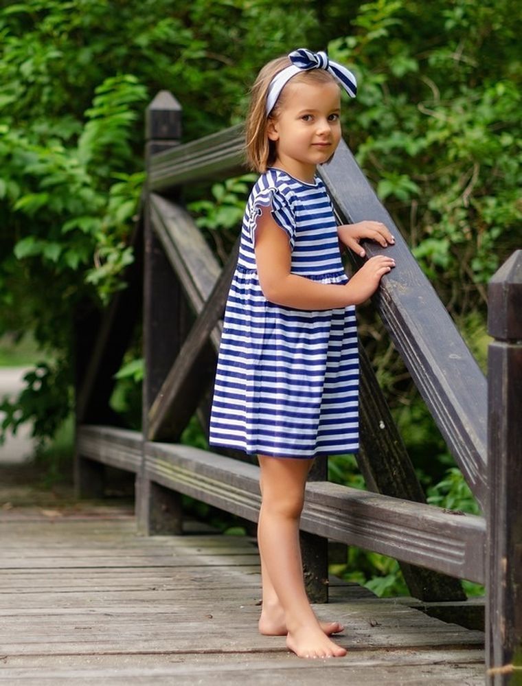 Komplet dziewczęcy, Sukienka, Opaska, granatowy, Nicol