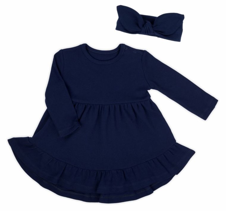 Komplet dziewczęcy, Sukienka z długim rękawem, Opaska, granatowy, Nicol