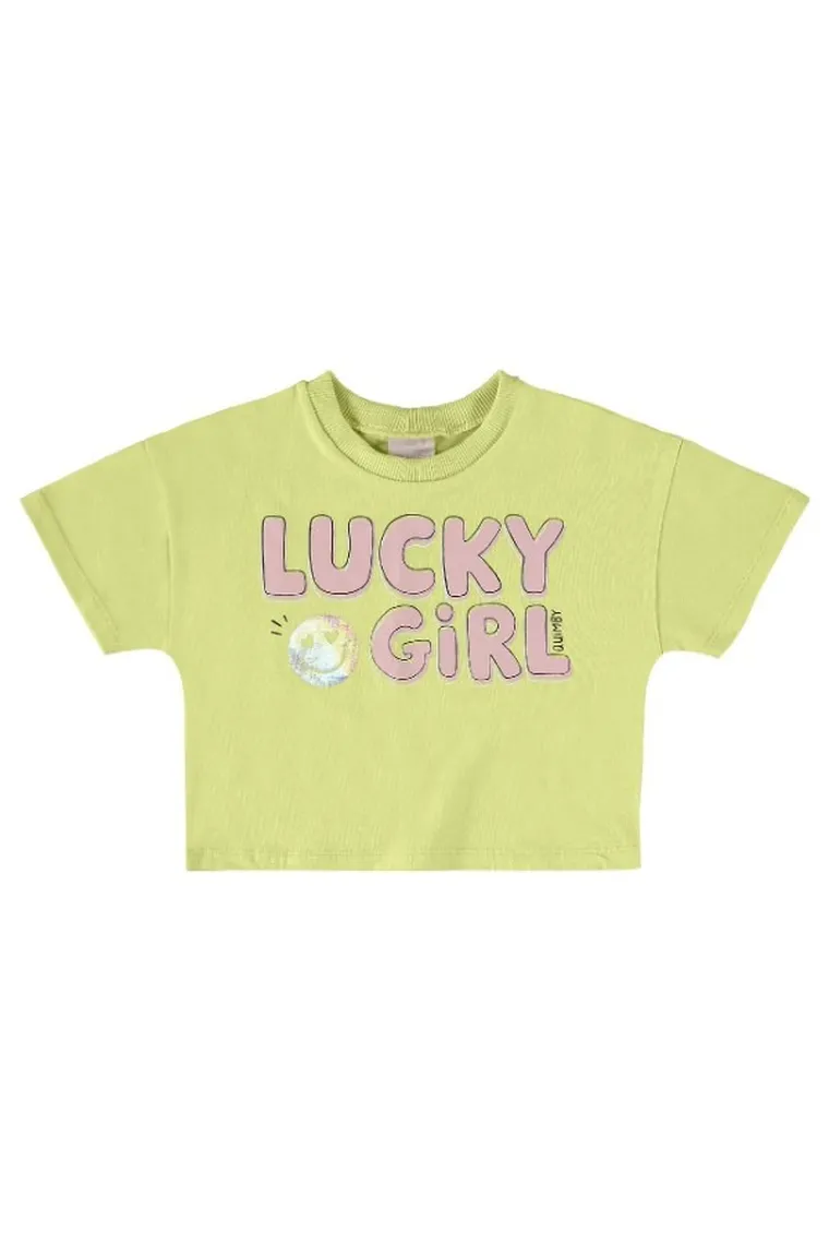 Komplet dziewczęcy, T-shirt crop top, Szorty, zielony, Quimby