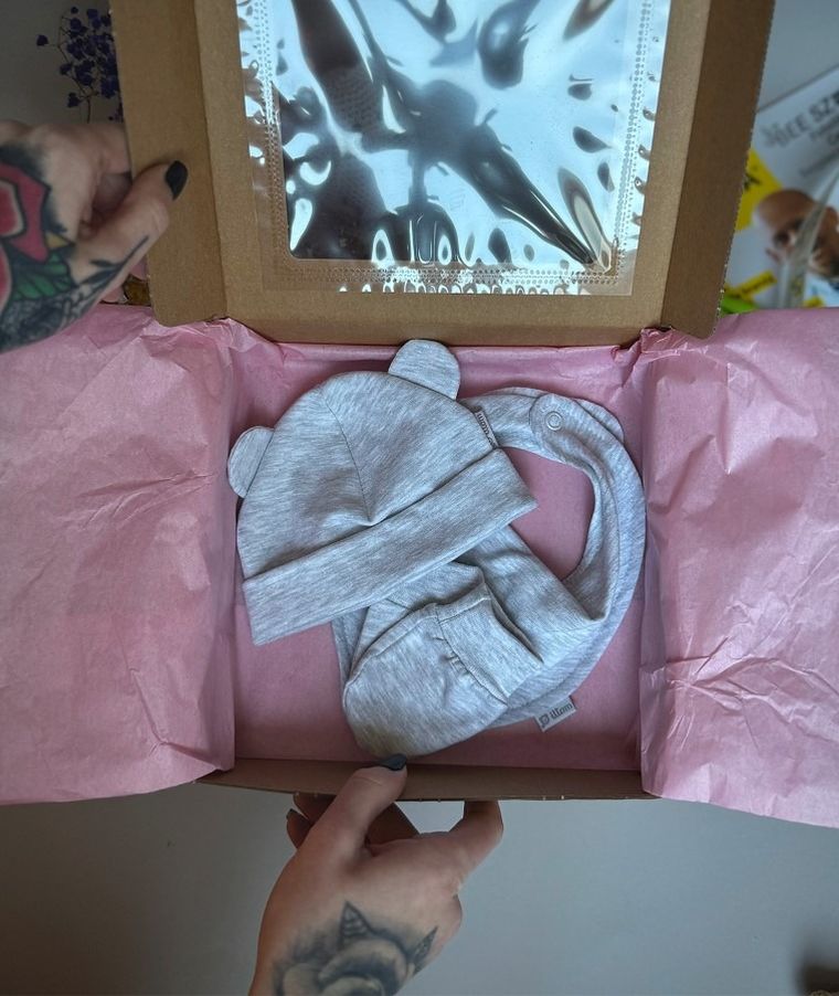 Komplet niemowlęcy, Czapka, Rękawiczki niedrapki, Apaszka, szary, Iltom