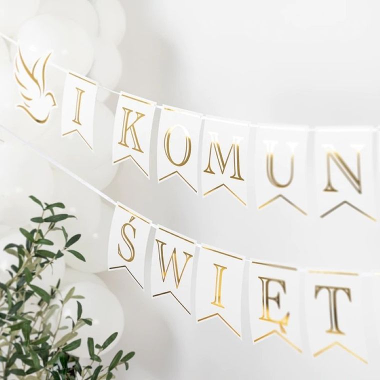Komunia Święta, baner, Girlanda napis z gołębiami, 250 cm