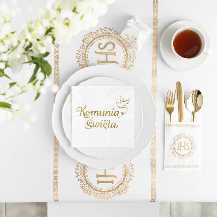 Komunia Święta, serwetki białe, gołąbek, 33-33cm, 10 szt.