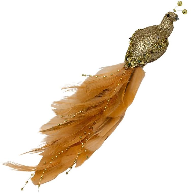 Koopman, ptaszek dekoracyjny na klipsie, złoty, 38 cm