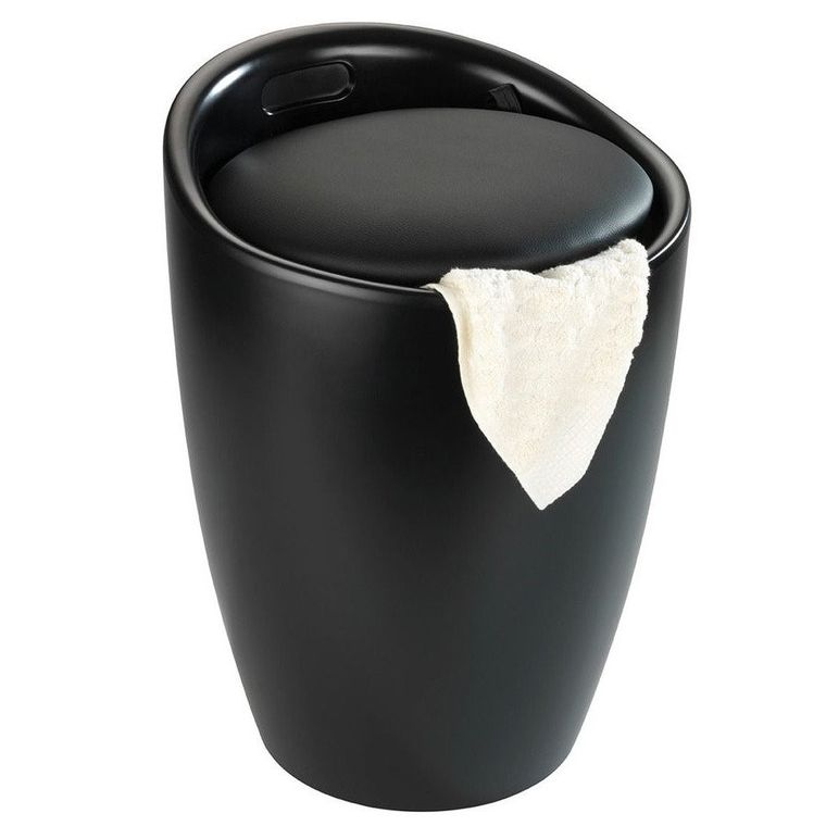 Kosz na pranie z siedziskiem, Candy, czarny mat, 2w1