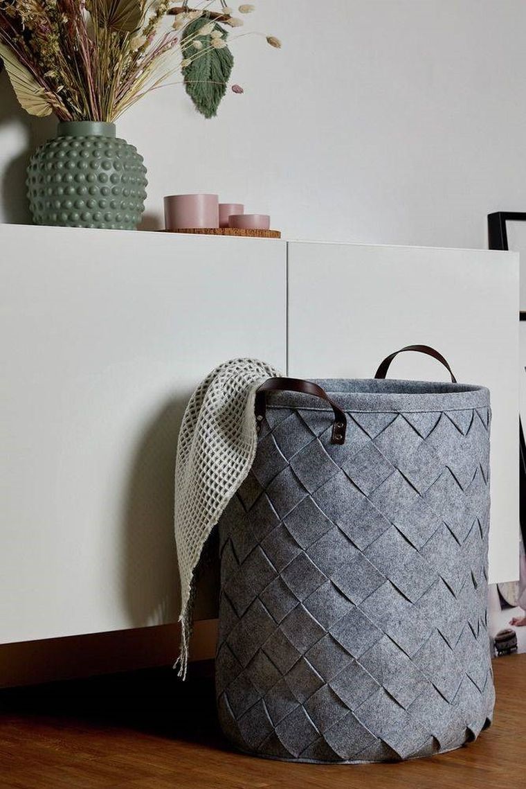 Kosz na pranie z uchwytami, Trovo, szary