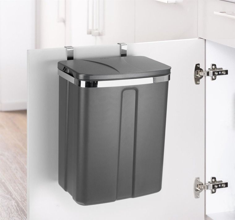 Kosz na śmieci, wiszący, szary, 12l