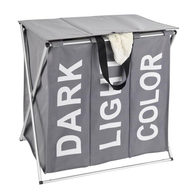 Kosz trójkomorowy na brudną bieliznę, składany, Trio Top, 57-57-38 cm