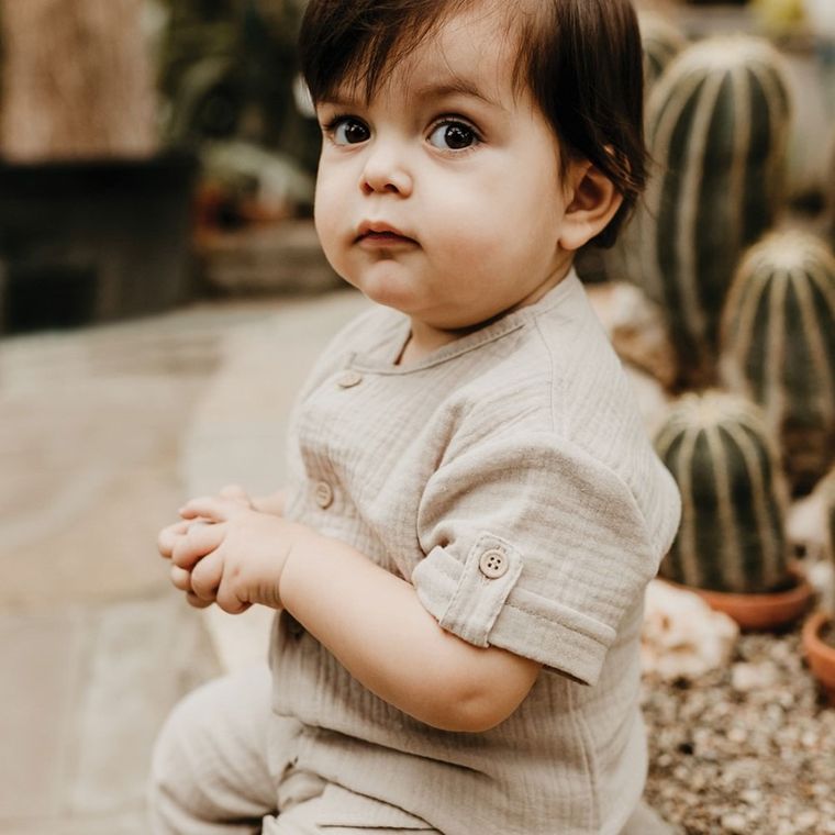 Koszula chłopięca z krótkim rękawem, beżowa, Eevi