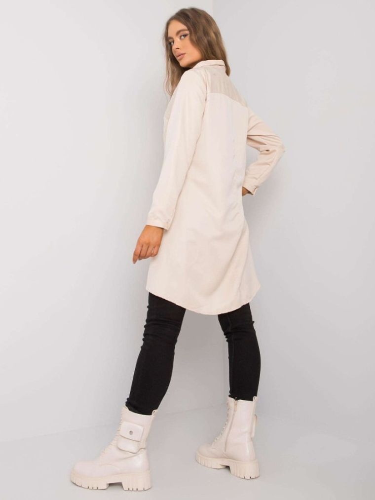 Koszula damska z długim rękawem, beżowa, Ex Moda