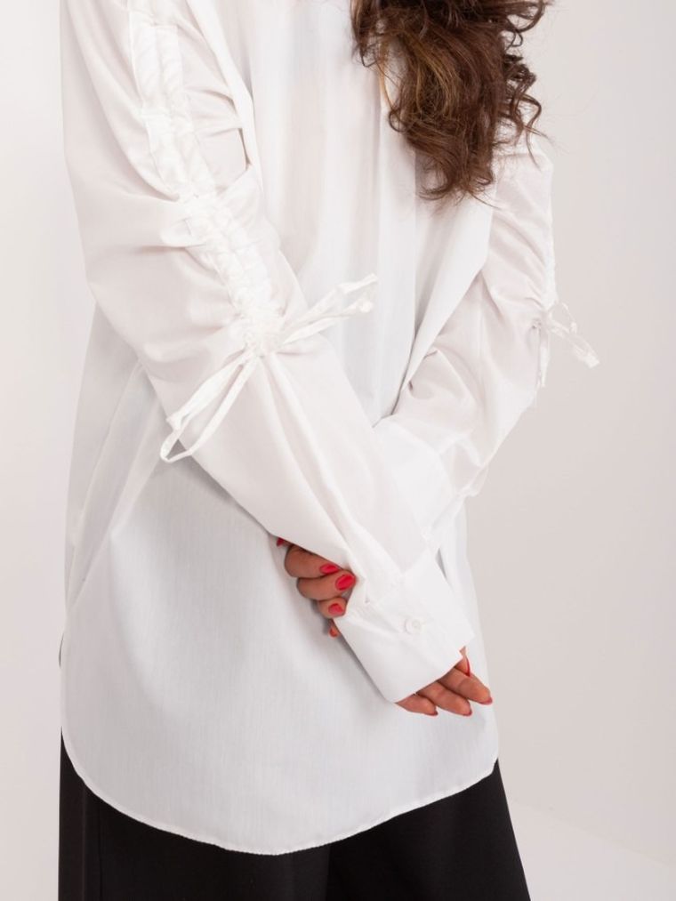 Koszula damska z długim rękawem, biała, Lakerta