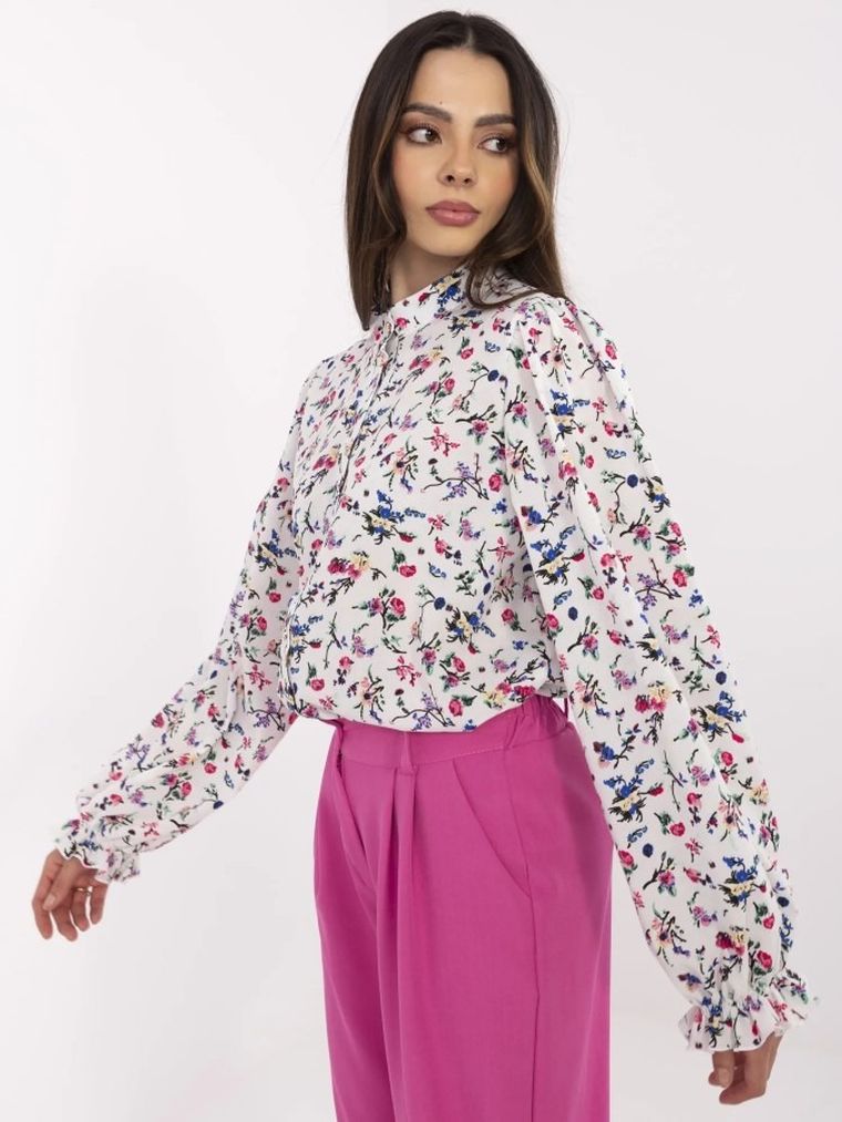 Koszula damska z długim rękawem, biała, Lakerta