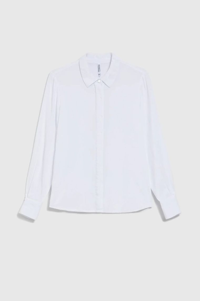Koszula damska z długim rękawem, biała, Moodo