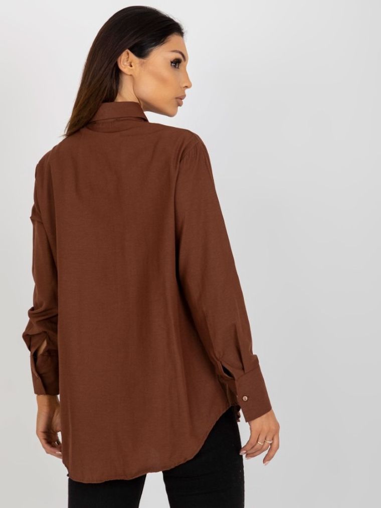 Koszula damska z długim rękawem, brązowa, Factory Price